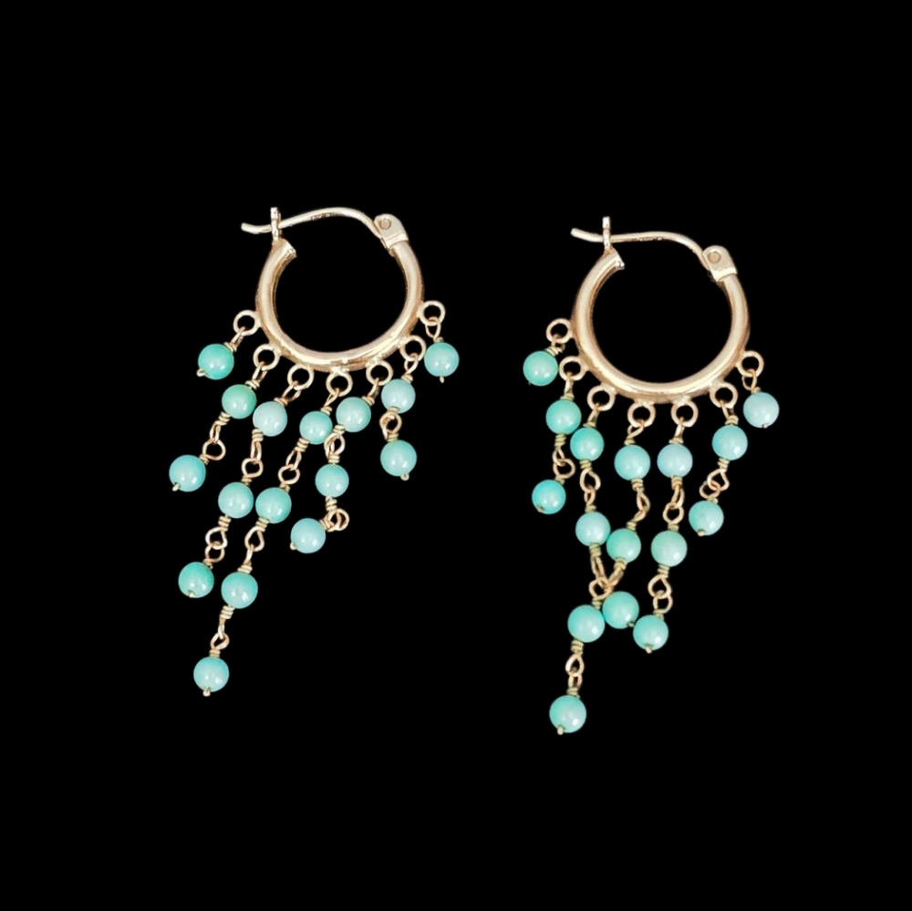 Vintage 14K Yellow Gold Turquoise Hoop Earrings